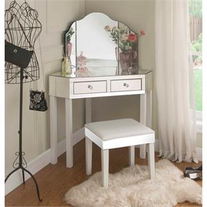 Posh Living Perry Mirrored 3-Piece Bedroom Vanity Set in White