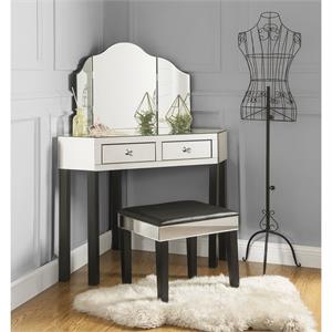 Posh Living Perry Mirrored 3-Piece Bedroom Vanity Set in Black