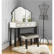 Posh Living Perry Mirrored 3-Piece Bedroom Vanity Set in Black