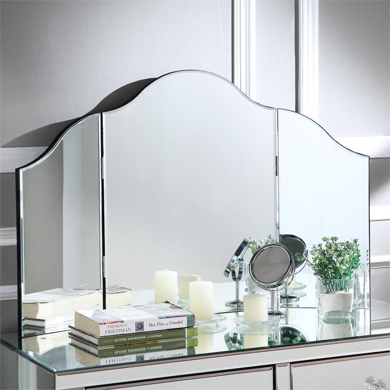 Posh Living Perry Mirrored 3-Piece Bedroom Vanity Set in Gray