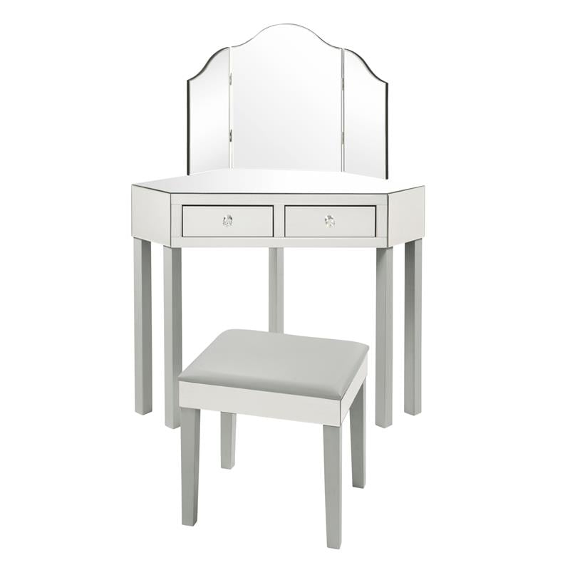 Posh Living Perry Mirrored 3-Piece Bedroom Vanity Set in Gray