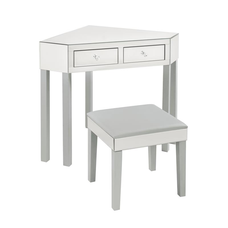 Posh Living Perry Mirrored 3-Piece Bedroom Vanity Set in Gray