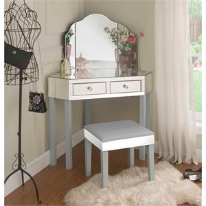Posh Living Perry Mirrored 3-Piece Bedroom Vanity Set in Gray