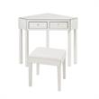 Posh Living Perry Mirrored Corner Bedroom Vanity with Stool in White