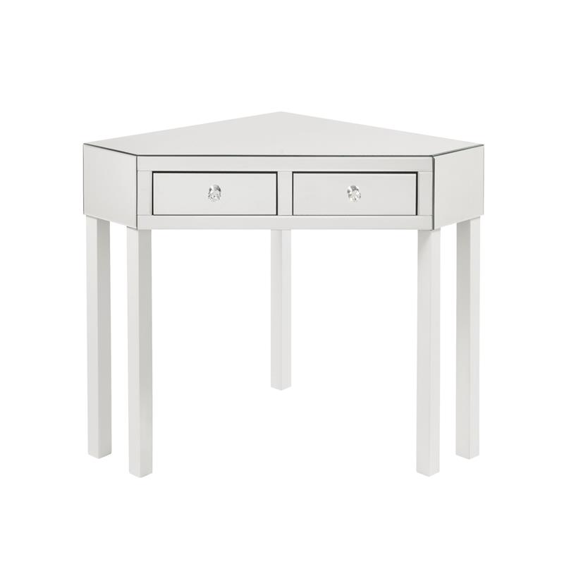 Posh Living Perry Mirrored Corner Bedroom Vanity with Stool in White