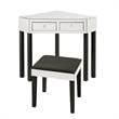 Posh Living Perry Mirrored Corner Bedroom Vanity with Stool in Black