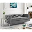 Posh Living Levi Tufted Velvet 3-Seat Sofa with Nailhead Trim in Gray