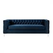 Posh Living Levi Tufted Velvet 3-Seat Sofa with Nailhead Trim in Navy Blue