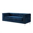Posh Living Levi Tufted Velvet 3-Seat Sofa with Nailhead Trim in Navy Blue