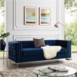 Posh Living Levi Tufted Velvet 3-Seat Sofa with Nailhead Trim in Navy Blue