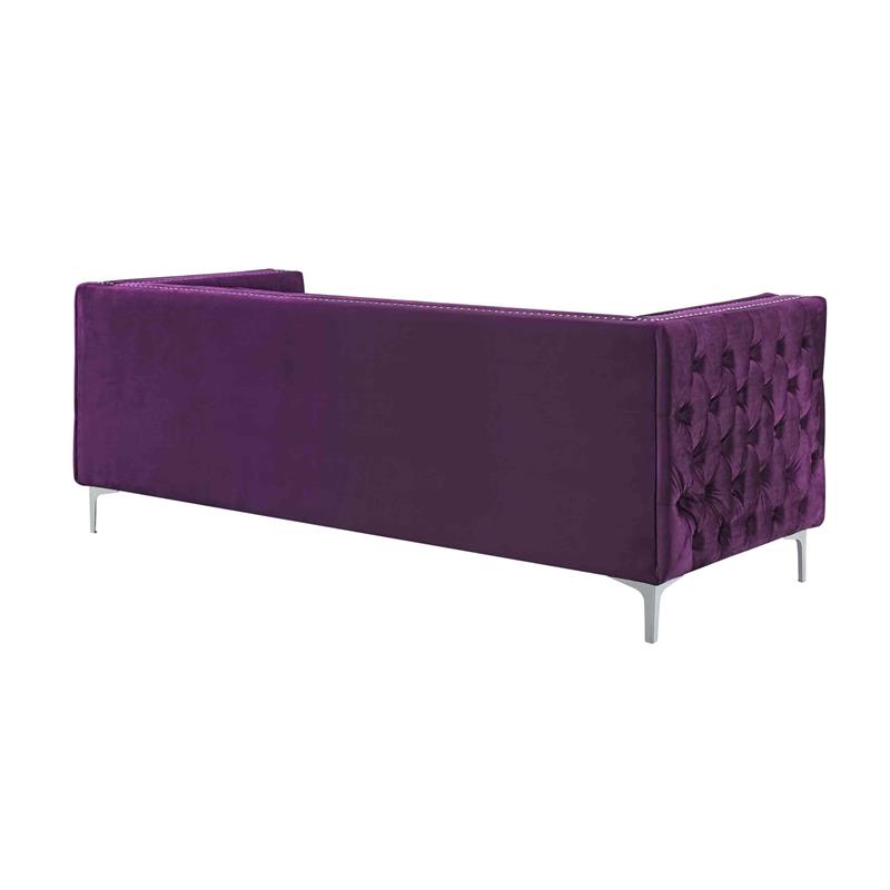Posh Living Levi Tufted Velvet 3-Seat Sofa with Nailhead Trim in Purple