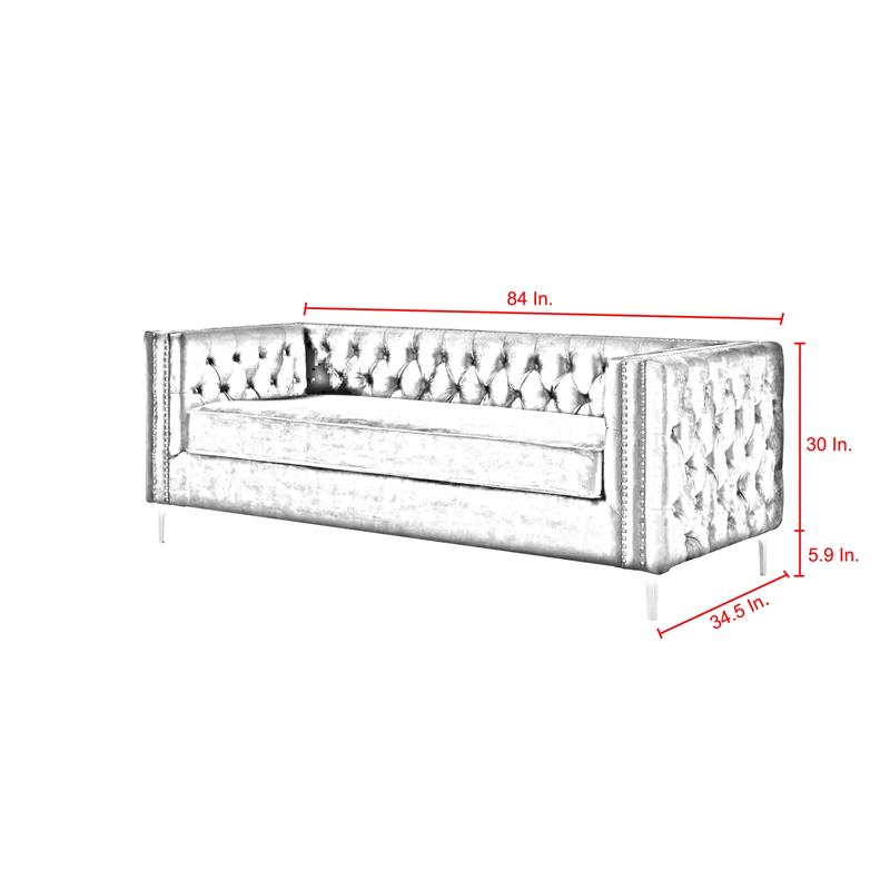 Posh Living Levi Tufted Velvet 3-Seat Sofa with Nailhead Trim in Purple