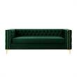 Posh Living Levi Tufted Velvet 3-Seat Sofa with Nailhead Trim in Hunter Green