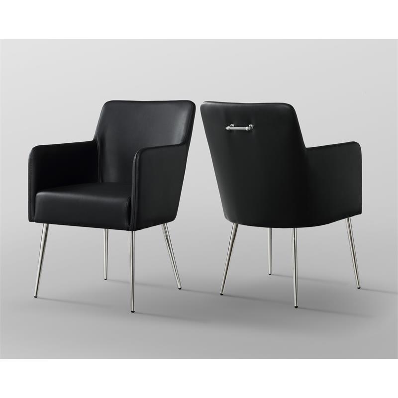 Posh Living Perogo Faux Leather Dining Chair in Black (Set of 2)