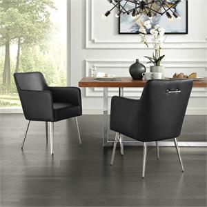 Posh Living Perogo Faux Leather Dining Chair in Black (Set of 2)