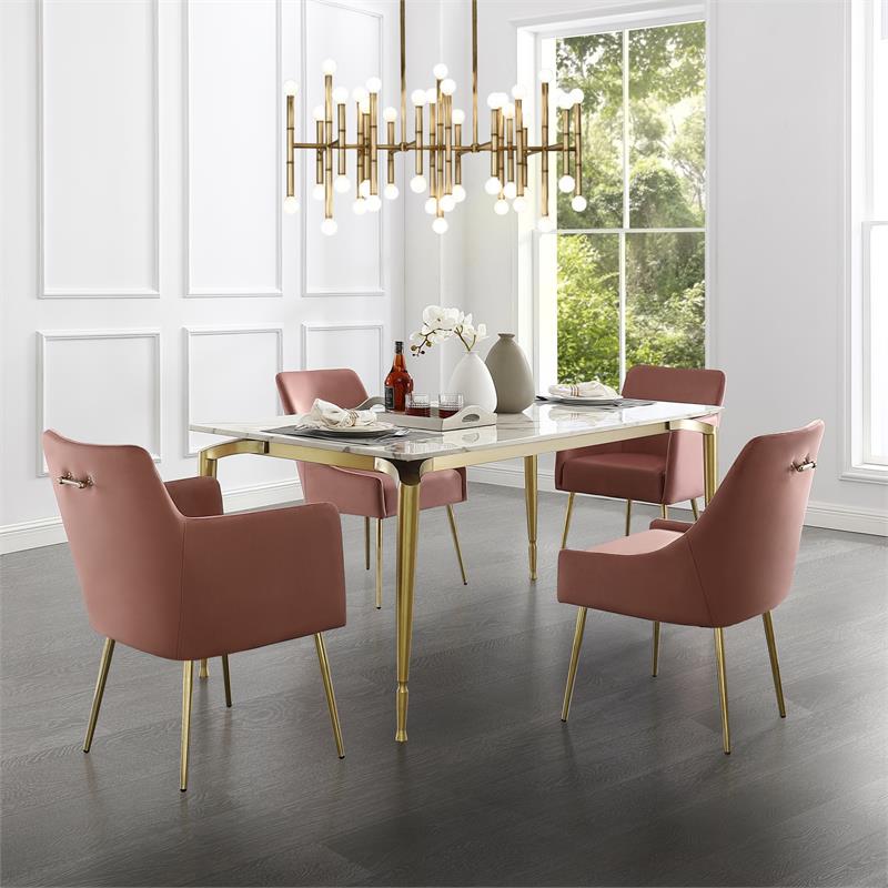 Posh Living Perogo Velvet Dining Chair in Blush Pink/Gold (Set of 2)