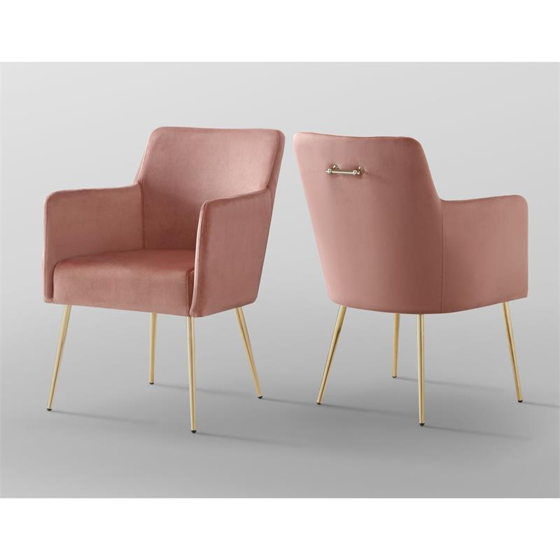 Posh Living Perogo Velvet Dining Chair in Blush Pink/Gold (Set of 2)