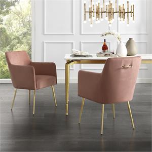 Posh Living Perogo Velvet Dining Chair in Blush Pink/Gold (Set of 2)