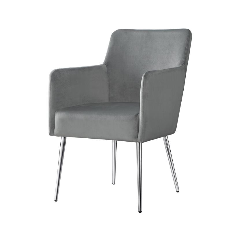 Posh Living Perogo Velvet Dining Chair in Light Gray/Chrome (Set of 2)