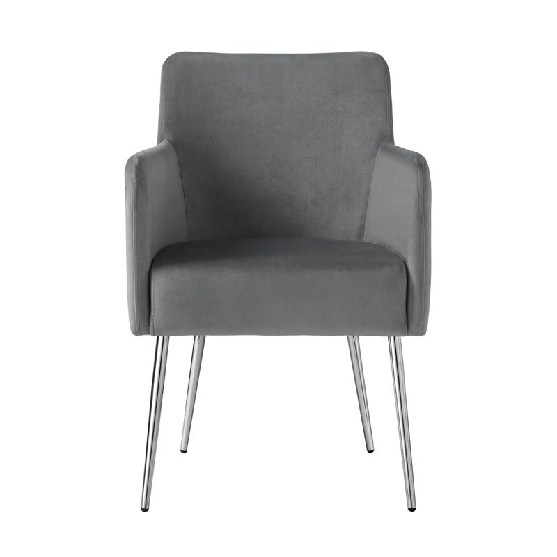 Posh Living Perogo Velvet Dining Chair in Light Gray/Chrome (Set of 2)