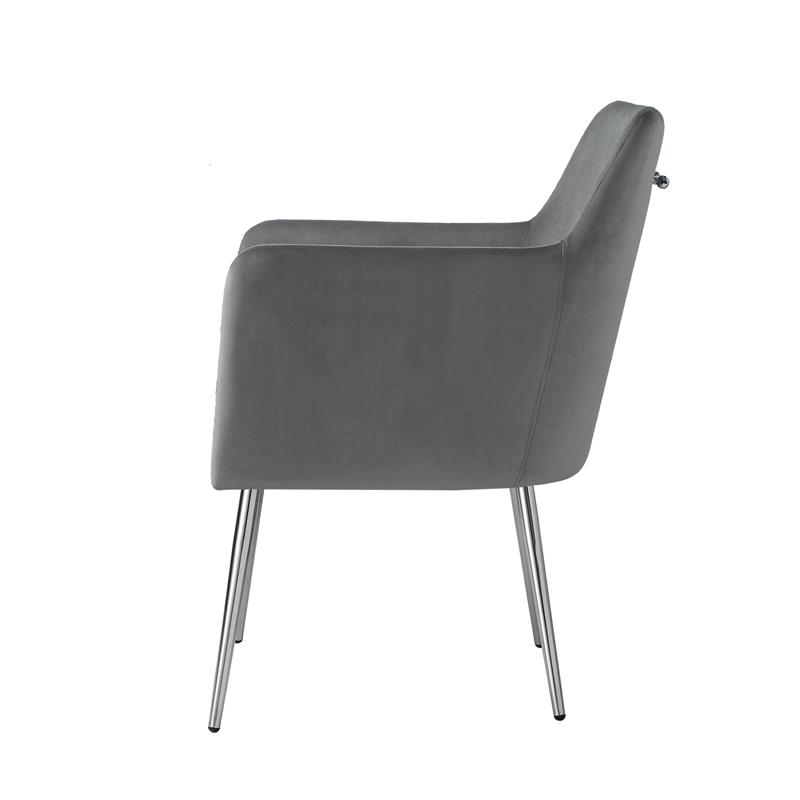 Posh Living Perogo Velvet Dining Chair in Light Gray/Chrome (Set of 2)