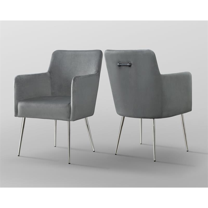 Posh Living Perogo Velvet Dining Chair in Light Gray/Chrome (Set of 2)