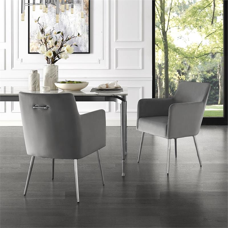 Posh Living Perogo Velvet Dining Chair in Light Gray/Chrome (Set of 2)