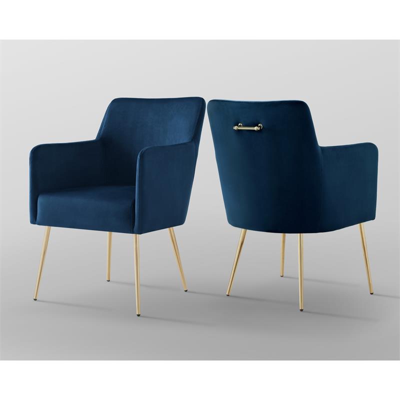 Posh Living Perogo Velvet Dining Chair in Navy Blue/Gold (Set of 2)
