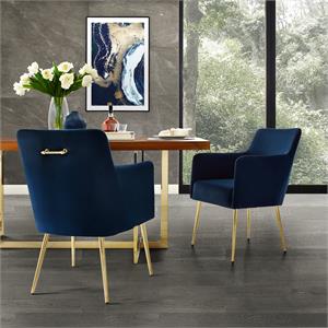 Posh Living Perogo Velvet Dining Chair in Navy Blue/Gold (Set of 2)