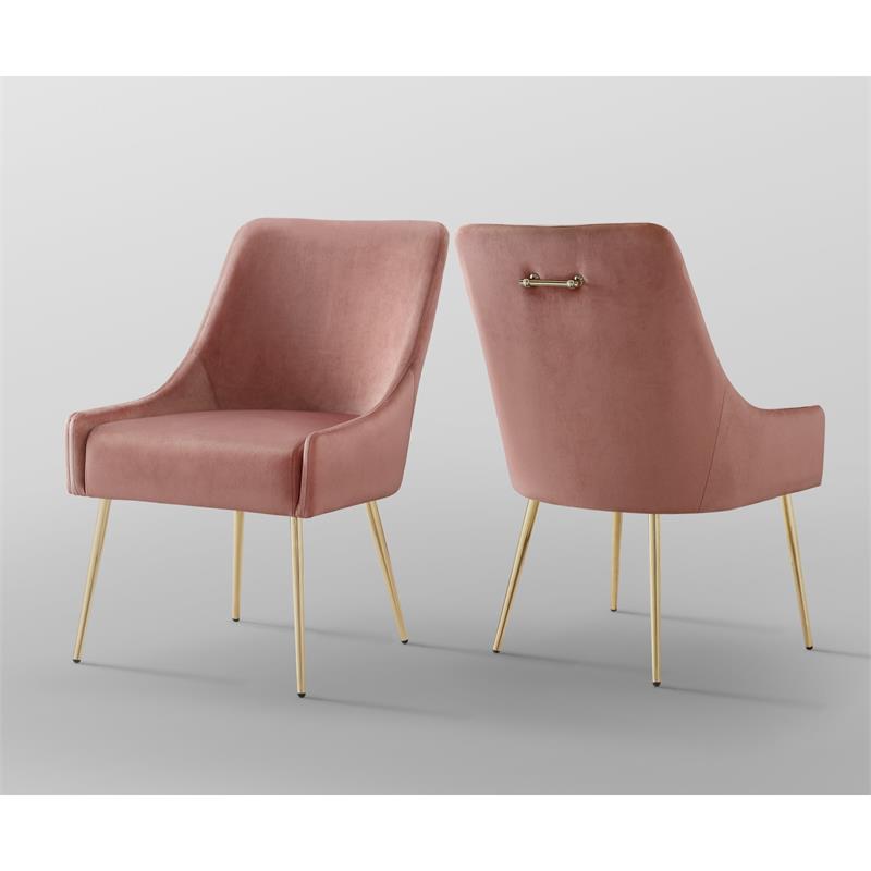 Posh Living Perogo Velvet Dining Side Chair in Blush pink/Gold (Set of 2)