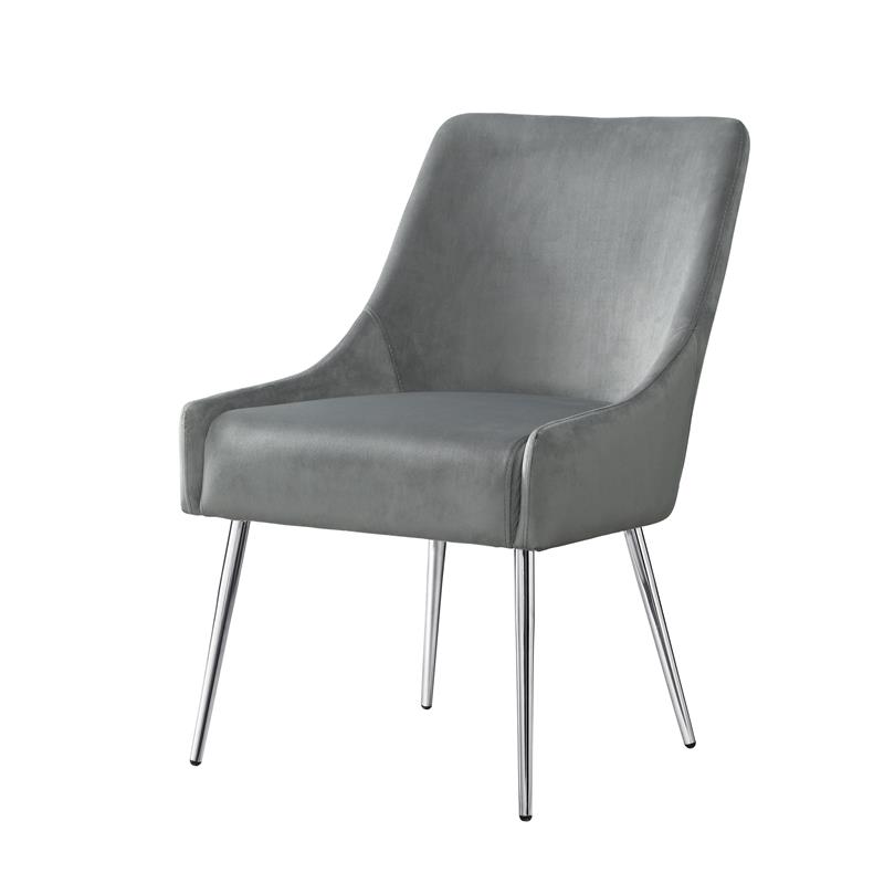 Posh Living Perogo Velvet Dining Side Chair in Light Gray/Chrome (Set of 2)