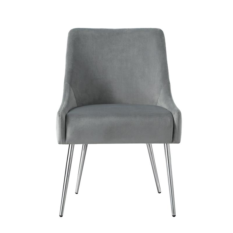 Posh Living Perogo Velvet Dining Side Chair in Light Gray/Chrome (Set of 2)