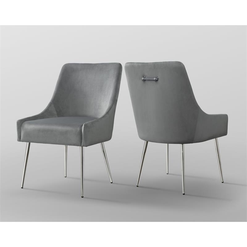 Posh Living Perogo Velvet Dining Side Chair in Light Gray/Chrome (Set of 2)