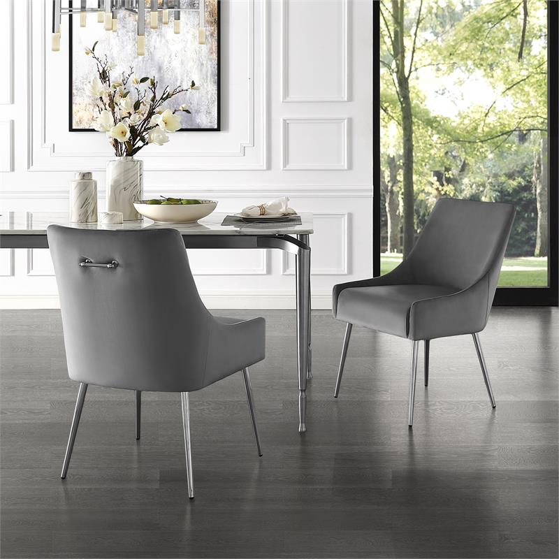 Posh Living Perogo Velvet Dining Side Chair in Light Gray/Chrome (Set of 2)