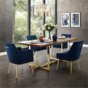 Posh Living Perogo Velvet Dining Side Chair in Navy  Blue/Gold (Set of 2)