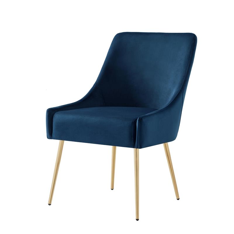 Posh Living Perogo Velvet Dining Side Chair in Navy  Blue/Gold (Set of 2)