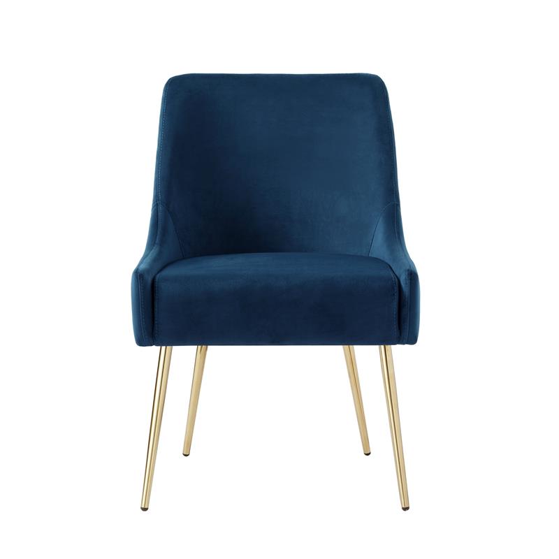 Posh Living Perogo Velvet Dining Side Chair in Navy  Blue/Gold (Set of 2)