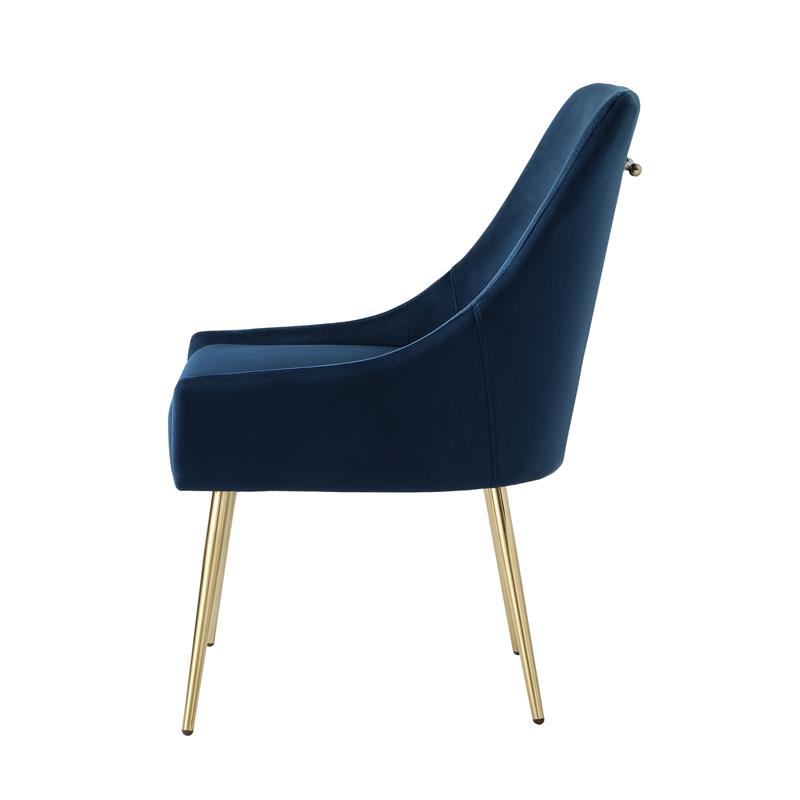 Posh Living Perogo Velvet Dining Side Chair in Navy  Blue/Gold (Set of 2)