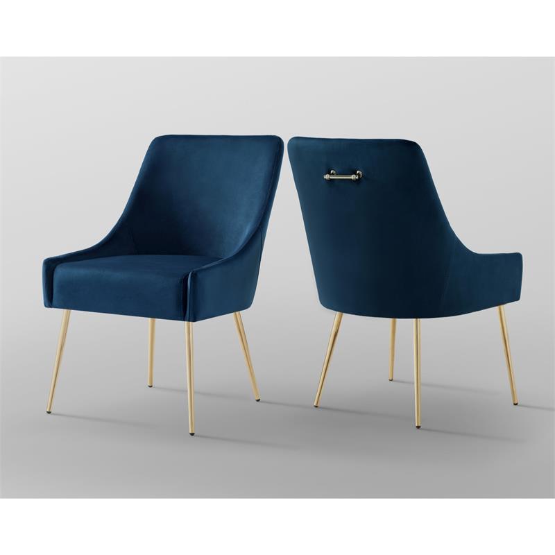 Posh Living Perogo Velvet Dining Side Chair in Navy  Blue/Gold (Set of 2)