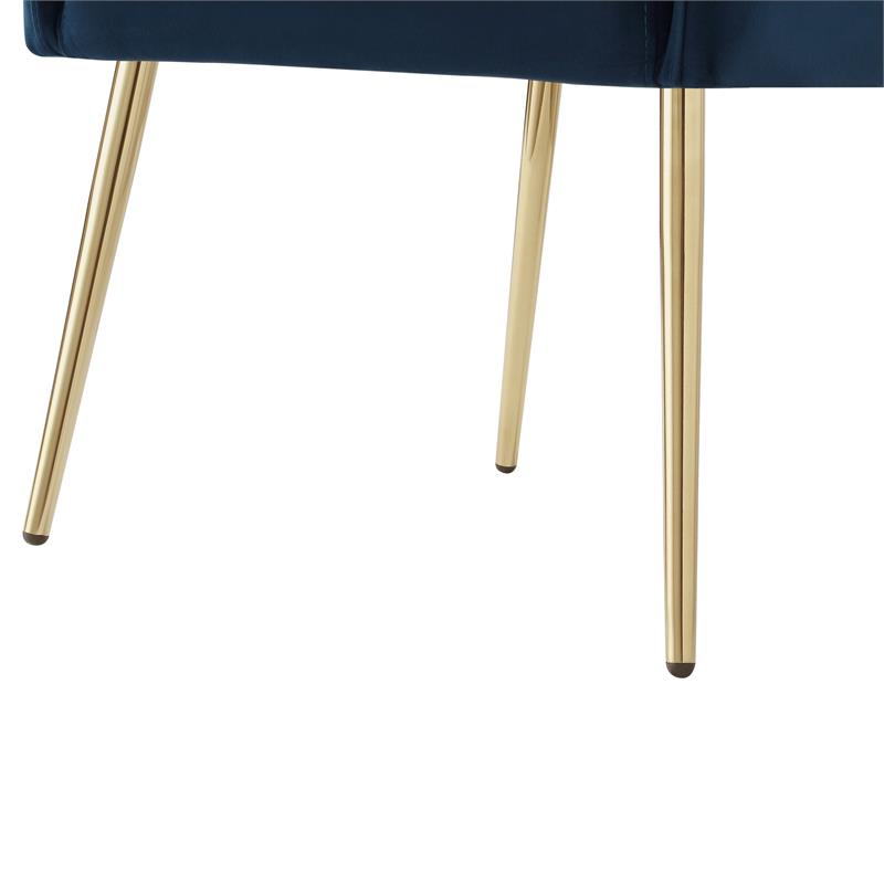 Posh Living Perogo Velvet Dining Side Chair in Navy  Blue/Gold (Set of 2)