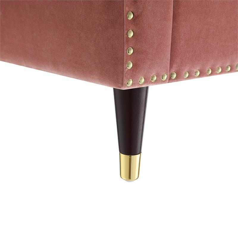 Posh Living Soraya Velvet Accent Chair with Nailhead Trim in Blush/Gold