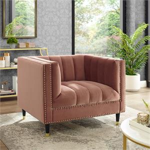 Posh Living Soraya Velvet Accent Chair with Nailhead Trim in Blush/Gold