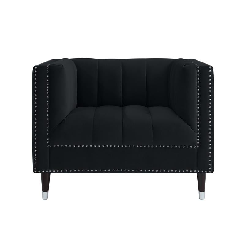 Posh Living Soraya Velvet Accent Chair with Nailhead Trim in Black/Chrome