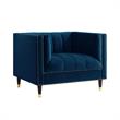 Posh Living Soraya Velvet Accent Chair with Nailhead Trim in Navy/Gold