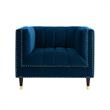 Posh Living Soraya Velvet Accent Chair with Nailhead Trim in Navy/Gold
