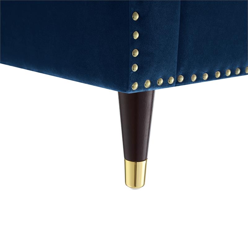 Posh Living Soraya Velvet Accent Chair with Nailhead Trim in Navy/Gold