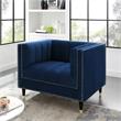Posh Living Soraya Velvet Accent Chair with Nailhead Trim in Navy/Gold