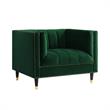 Posh Living Soraya Velvet Accent Chair with Nailhead Trim in Hunter Green/Gold