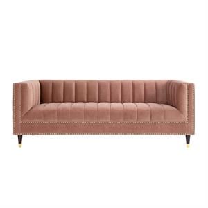Posh Living Soraya Tufted Velvet Sofa with Nailhead Trim in Blush Pink/Gold