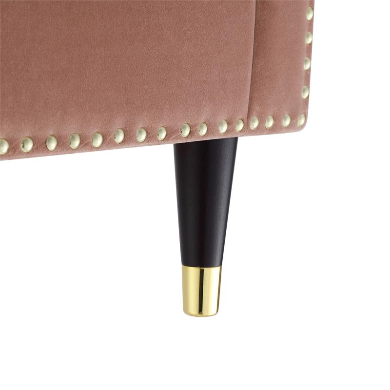 Posh Living Soraya Tufted Velvet Sofa with Nailhead Trim in Blush Pink/Gold